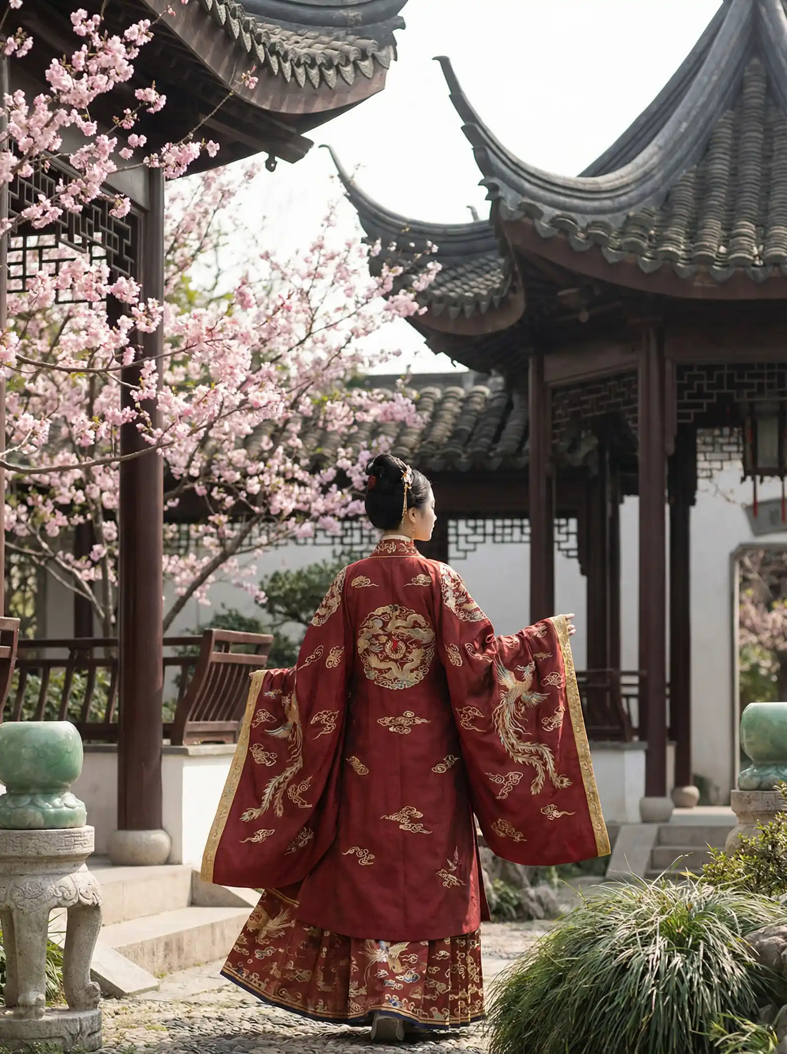 黑帮少爷爱上我第一集在线观看 明制汉服红色凤凰刺绣